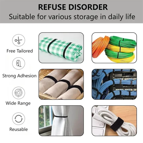 Vista 2 de Amarres de Cable Reutilizables de 27 Yardas x 1 Pulgada - Correas de Cable Ajustables Cinta de Gestión de Cables Correas de Organización de Cables