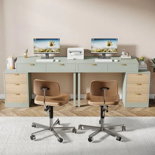 Vista 9 de Tribesigns Escritorio de computadora con 5 cajones, escritorio pequeño reversible para escribir con almacenamiento, mesa de estudio de madera