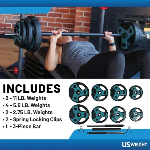Vista 3 de US Weight Barbell Weight Set for Home Gym with 55” padded Bar - Adjustable Weights for Exercise, Lifting, and to Build Muscle