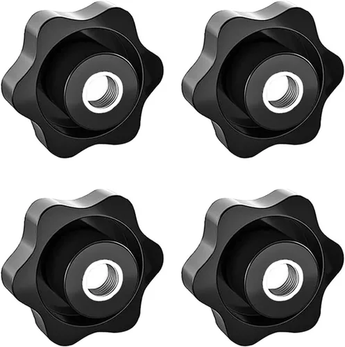 Aifeier ET 4 piezas Perilla de 1/4"-20 pulgadas Nylon Negro Tipo Atornillable Perillas Roscadas Pasantes con Tuercas Forma de 6 Estrellas Apriete