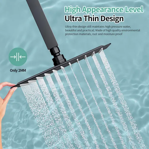 Vista 5 de SR SUN RISE Cabezal de ducha de lluvia de 10 pulgadas, cabezal de ducha de lluvia de alta presión de acero inoxidable 304 negro mate