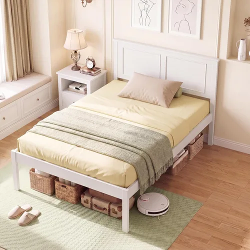 Vista 16 de Giantex Wood Twin Bed Frames with Headboard, Mid-Century Modern Platform Bed w/Wooden Slat Support, Solid Mattress Foundation, Under-Bed Storage