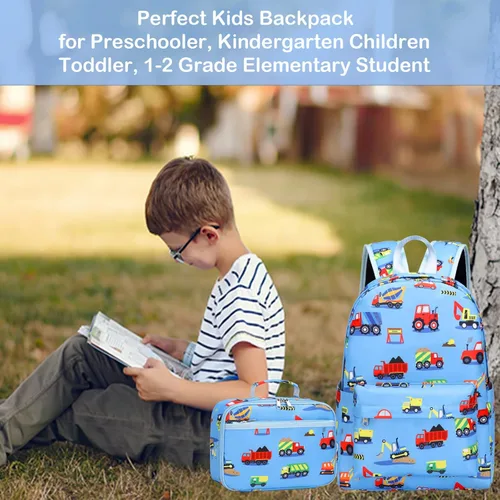 Vista 2 de AUIVTY Mochila escolar para niños y niños Construcción-azul claro Medium kids backpack 878-cons