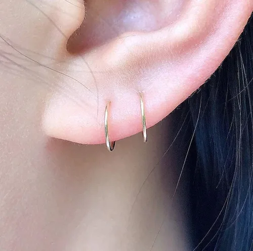 Vista 3 de Small Thin Handmade Huggie Hoop Earrings for Women Girls