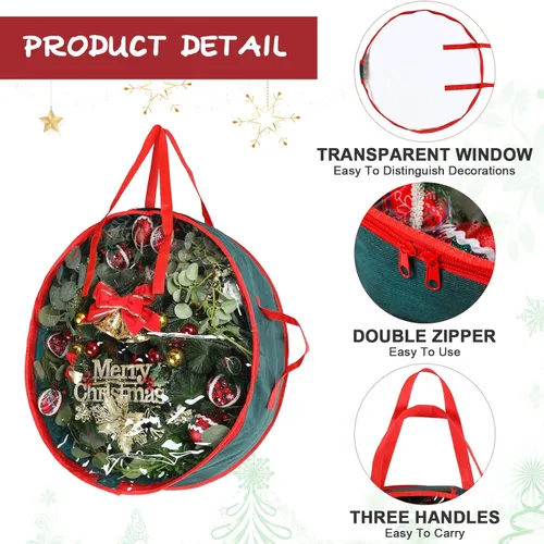 Vista 3 de Coume 4 bolsas de almacenamiento de coronas de Navidad, contenedor para coronas con ventana transparente para decoraciones de Navidad, bolsas