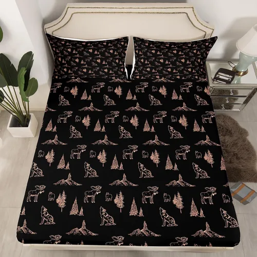 Erosebridal Woodland Animals Fitted Sheet Twin Bear Deer Wolf Hunting Theme Bed Sheets for Kids Boys Girls | Rustic Cabin Lodge Decor Bedding Set