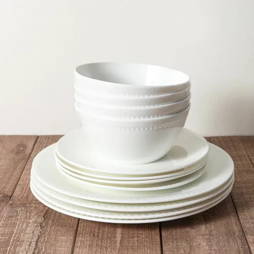 Vista 5 de Stone lain Bone China Pinpoint - Juego de vajilla de 32 piezas en relieve, color blanco Pinpoint - Blanco