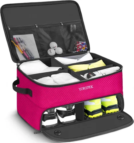 Vista 18 de YOREPEK Organizador de maletero de golf de 2 capas, regalos de golf para hombres con compartimento ventilado separado para 2 pares de zapatos
