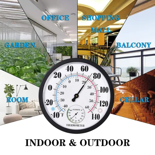Vista 3 de Termómetro para interiores y exteriores, termómetro de pared de números grandes, higrómetro impermeable, no requiere batería, higrómetro colgante