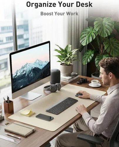 Vista 303 de Aothia Protector de escritorio de cuero, alfombrilla para mouse, alfombrilla de escritorio de oficina, 31.5 x 15.7 pulgadas, secante de escritorio