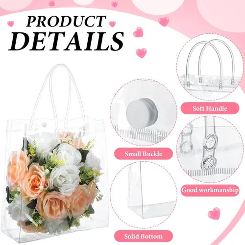 Vista 3 de Reginary 85 bolsas de regalo de PVC transparente con asas, bolsas de plástico transparente a granel, bolsas reutilizables para regalos de novia