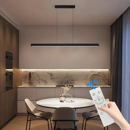 Vista 9 de Lámparas colgantes lineales LED de 47 pulgadas, luz de mesa de billar regulable de 25 W con control remoto, luces modernas de isla para cocina