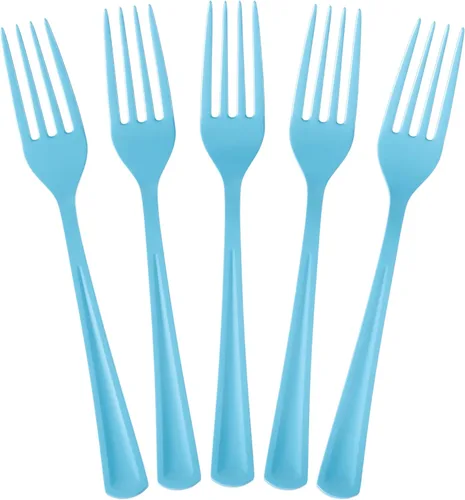 Vista 13 de Exquisite Tenedores de plástico blanco, 50 piezas, tenedores blancos, utensilios desechables, juego de cubiertos de plástico resistente