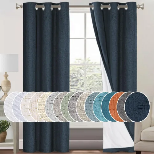 Vista 347 de PrinceDeco Cortinas con textura de lino 100% opacas de 64 pulgadas de largo, juego de 2 paneles de cortinas de lino opacas con forro aislante Arena