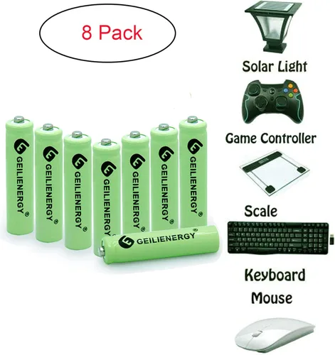Vista 6 de AAA 600mAh 1.2V NiMH Baterías solares recargables para luz solar, lámpara solar, luces de jardín verdes (8 piezas)