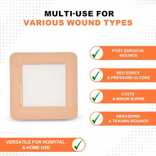 Vista 5 de MedVance Aderezo absorbente estéril de silicona plateada con bordes, 4 x 4 pulgadas (almohadilla de 2.5 x 2.5 pulgadas), 5 aderezos/caja, paquete