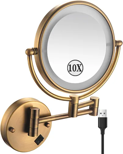 Vista 26 de KEYQEEN Espejo de maquillaje LED con luces, espejo de aumento de doble cara 1X/10X, espejo de aumento negro cableado montado en la pared giratorio