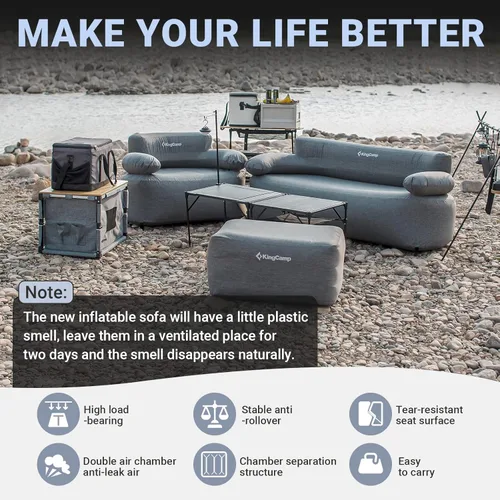 Vista 3 de KingCamp Sofá inflable doble para acampar con bomba eléctrica integrada, sofá de dos plazas de aire resistente de 880 libras, tela catiónica 600D