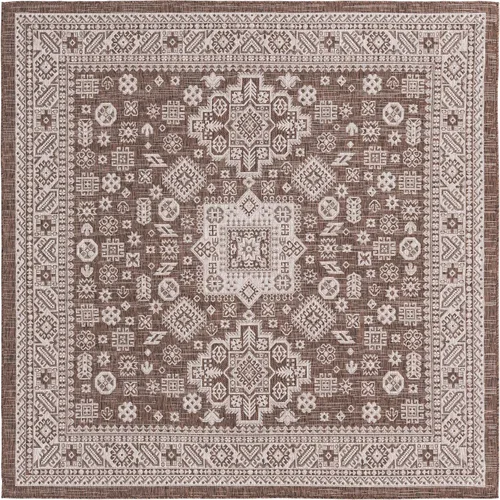 Vista 341 de Unique Loom Outdoor Aztec Collection Alfombra de área, Chalca (7 pies 10 pulgadas, cuadrada, azul/marfil)