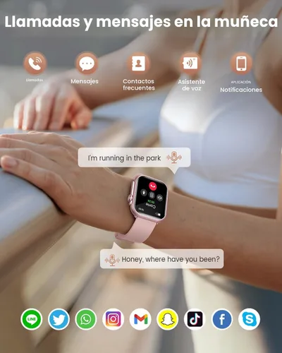 Vista 3 de Relojes inteligentes para mujer (Android/iPhone), reloj inteligente HD de 1.83 pulgadas con llamadas/mensajes/notificaciones, monitor