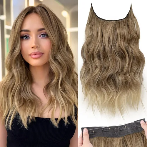 Vista 20 de Extensiones de cabello con hilo invisible, diadema transparente, ajustables, 4 clips fijadores, cabello largo y ondulado de 12 pulgadas, balayage