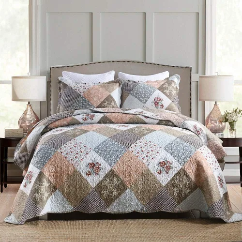 Vista 28 de Travan Juego de Edredón de 3 Piezas Colcha Acolchada Ligera Juego de Cubrecama Reversible con Estampado Floral Juego de Ropa de Cama Acolchada