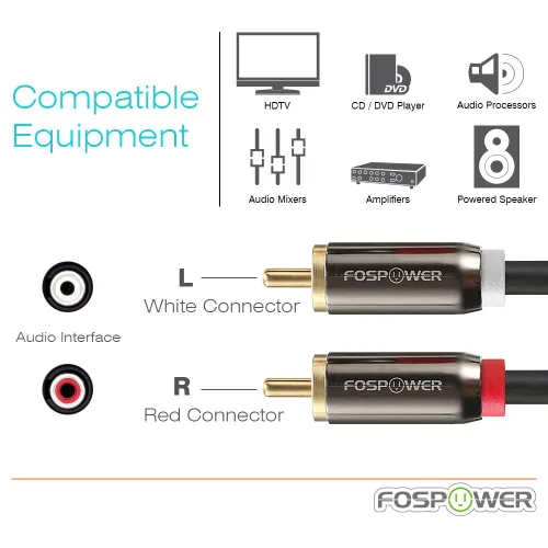 Vista 3 de FosPower Adaptador RCA Y (1,8 metros), 1 RCA macho a 2 RCA macho Y divisor de cable de audio estéreo digital para subwoofer, cine en casa, Hi-Fi