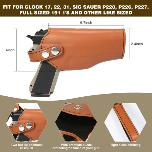 Vista 5 de Funda de Hombro General Vertical Funda de Pistola de Cuero Ajustable para Transporte Oculto con Doble Bolsa de Cargador Ajustable para Glock 1911