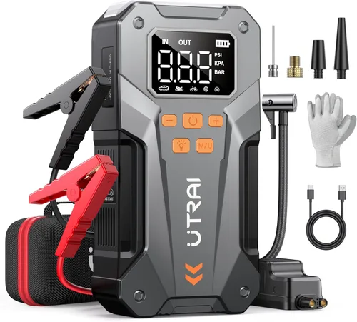 Vista 2 de UTRAI Arrancador portátil de 5000 A 150 PSI con compresor de aire + batería UTRAI de 27000 mAh