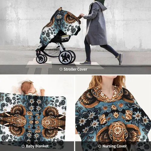 Vista 9 de Baby Car Seat Canopy Cover for Mom, Soft Breathable Nursing Breastfeeding Covers Multi Use Stroller Sun Shade Newborn Shower GiftElephant