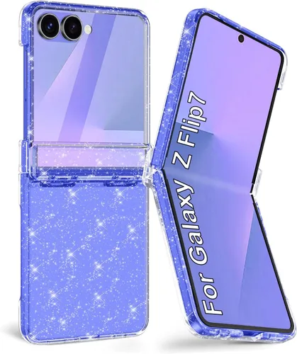 Vista 21 de Btscase Funda para Samsung Galaxy Z Flip 5, protector de pantalla frontal integrado, patrón de mármol dorado con purpurina de policarbonato duro