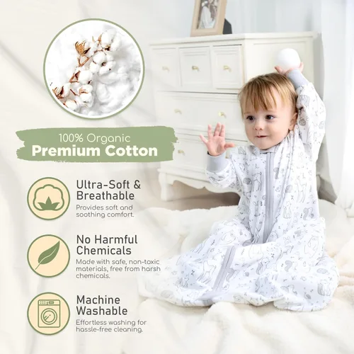 Vista 79 de Mama Cheetah Saco de dormir para bebé de 0.5 TOG, Manta portátil de algodón orgánico para bebé con cremallera bidireccional, Saco de dormir