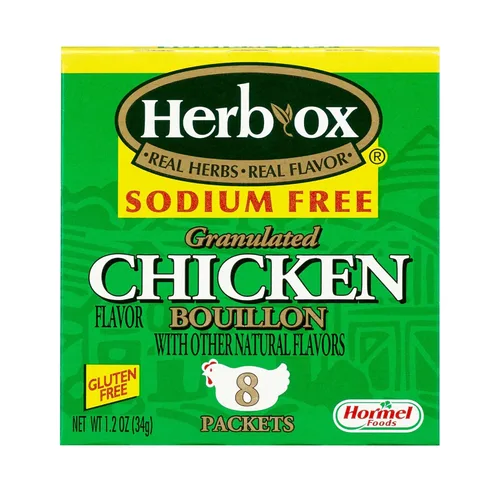 Vista 3 de Herb-Ox Bouillon Packets Caldo instantáneo y condimento sin sodio Caja de 1.1 oz (sin gluten)