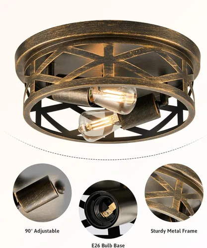 Vista 5 de VONLUCE Lámparas de techo de montaje empotrado, lámparas de techo de 2 luces para pasillo, lámparas de techo de jaula de metal de 11 pulgadas