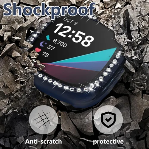 Vista 2 de Paquete de 5 fundas rígidas de policarbonato sin pantalla compatibles con Fitbit Sense 2/Versa 4, carcasa trasera de cristal ultrafina de repuesto