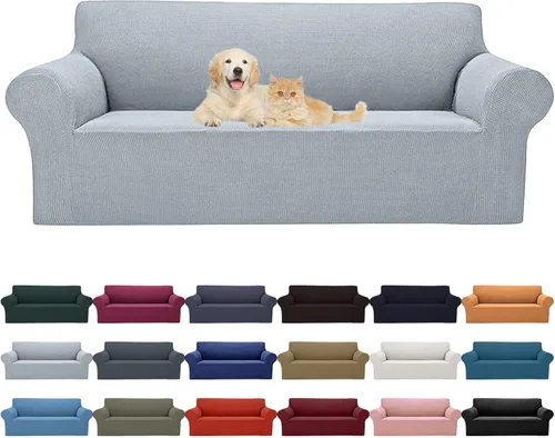 Vista 39 de Cupuamon Funda elástica para sofá de 1 plaza, funda protectora de muebles con parte inferior elástica de tela jacquard a cuadros pequeños para Beige