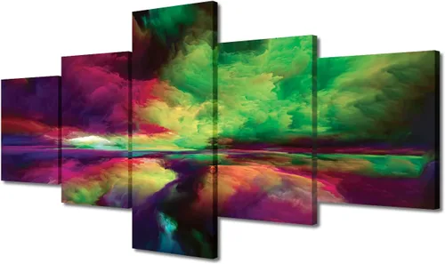 Vista 34 de Pintura en lienzo colorida para sala de estar, 5 paneles, impresiones abstractas sobre lienzo, arte de pared para sala de estar, dormitorio