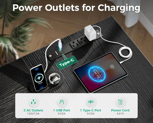 Vista 5 de Coleshome - Escritorio en forma de L para computadora con 6 cajones y toma de corriente, escritorio esquinero de 55 pulgadas con estante