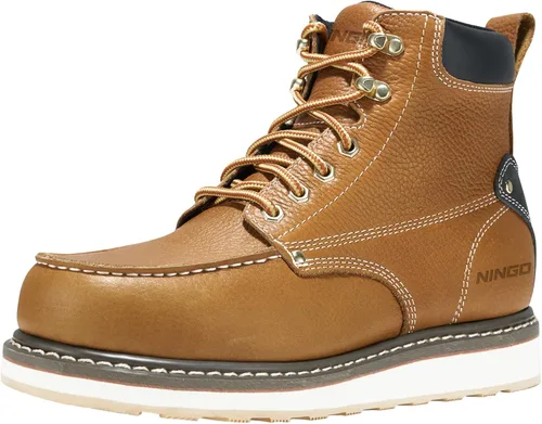 Vista 15 de HISEA Botas de trabajo para hombre, botas de acero con punta suave, 6 pulgadas, impermeables, antideslizantes, industriales y de construcción, 7