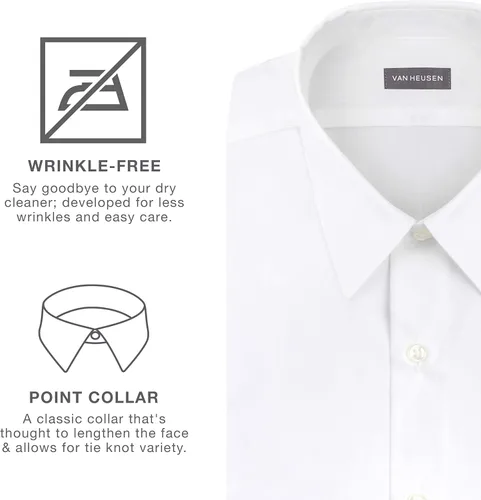 Vista 5 de Van Heusen - Camisa de vestir de tela de popelina para hombre, unicolor, corte ajustado