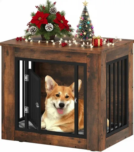 Vista 12 de YITAHOME Mueble de jaula para perros medianos, mesa auxiliar lateral, perrera moderna para perros de interior hasta 35 libras, jaula para perros