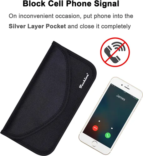 Vista 6 de Bolsa de bloqueo de señal, paquete de 2 bolsas RFID Faraday para teléfono celular y llave de automóvil, protección de privacidad, antipiratería