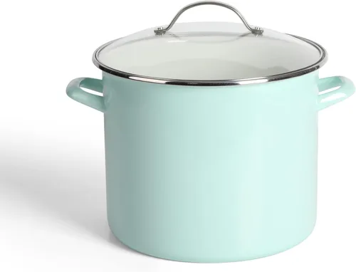 Martha Stewart Thayer Olla de Caldo de 12 Cuartos de Galón Esmaltada sobre Acero Resistente a Rayones con Tapa – Azul Martha – Olla Duradera de Gran