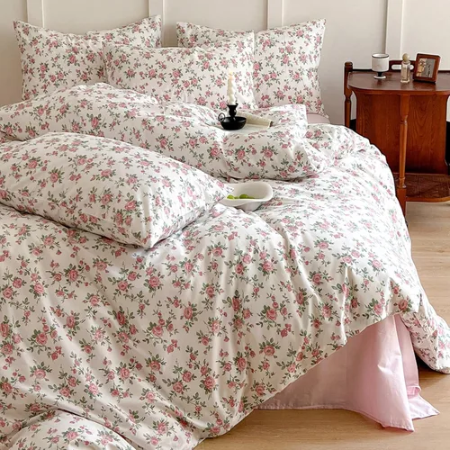 Vista 19 de HighBuy Funda de edredón floral de algodón, floral, coquette, fundas de edredón ligeras, suaves para niñas, juego de ropa de cama estilo jardín