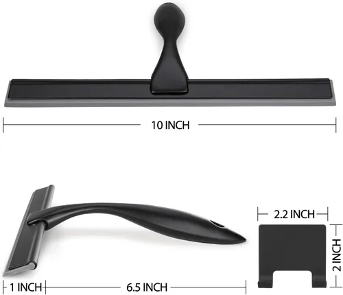 Vista 2 de HIWARE Escobilla de ducha multiusos para puertas de ducha, baño, ventana y cristal de coche, color negro, acero inoxidable, 10 pulgadas