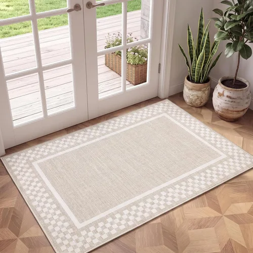 Vista 52 de GarveeHome Alfombra lavable de 5 x 7 pies para sala de estar, alfombra Beige festoneado