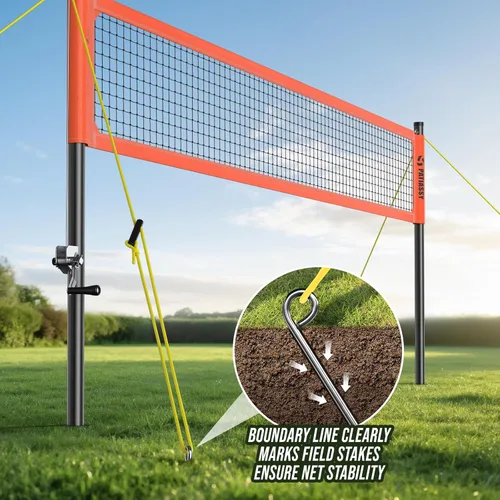 Vista 6 de Professional Heavy Duty Volleyball Net Set for Backyard & Beach, Outdoor Net System with Steel Anti-Sag Winch, 32FT Reinforced Net, Height