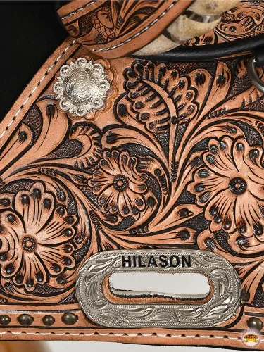 Vista 7 de HILASON Sillín Western Horse Treeless Trail Barrel de cuero americano Sillín de caballo Sillín occidental Sillín sin árboles Sillín