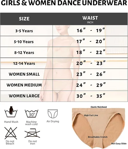 Vista 7 de MOLLDAN Calzoncillos de ballet de baile profesional para mujeres y niñas, sin costuras, ropa interior de bailarina beige