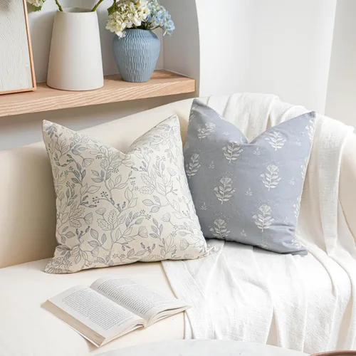 Vista 4 de SageSelvas Fundas de almohada decorativas florales de 18 x 18 pulgadas, juego de 2, fundas de almohada de estilo rústico costero azul para sofá